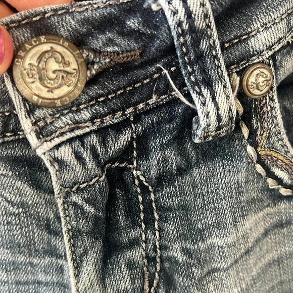 Grace in LA 27 Distressed Bootcut Jeans with Embellished Back Pockets Light Wash - Picture 3 of 12